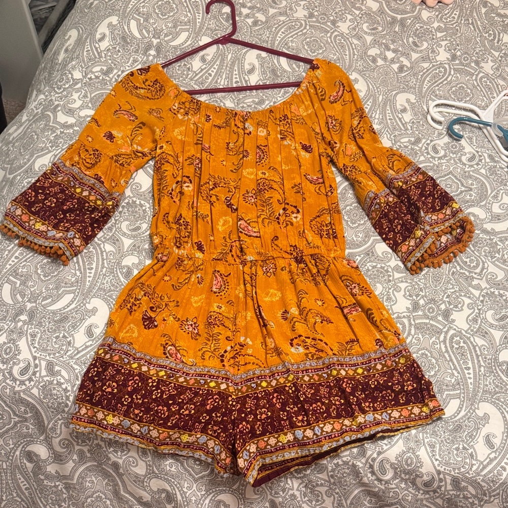 Floral Yellow and Burgundy Romper